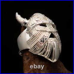 Excellent crafted Men's Ring Viking Warrior Mask with Horns Sterling Silver