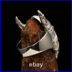 Excellent crafted Men's Ring Viking Warrior Mask with Horns Sterling Silver