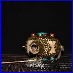 Exquisite Tibetan Silver Snuff Bottle with Cow Horn Inlay From Tibet, China