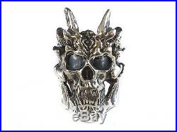 Ezi Zino Handmade Heavy satan Demon with horns Skull Solid Sterling Silver ring