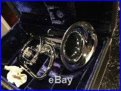 F. E. Olds Ultratone Fullerton Nickel Silver Bugle Horn With Case Mint condition