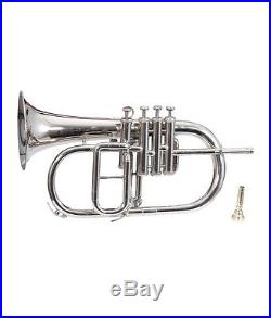 FLUGEL HORN Bb PITCH 4 VALVE NICKEL SILVER WITH CASE AND MP NICELY TUNED
