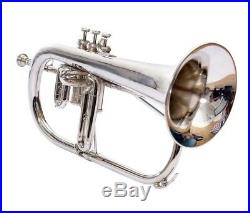 FLUGLE HORN 3 VALVE Bb PITCH NICKLE SILVER WITH CASE & MOUTH PIECE FAST SHIPPING
