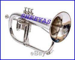 FLUGLE HORN 3 VALVE Bb PITCH NICKLE SILVER WITH CASE + MP CHRISTMAS GIFT FOR B/F