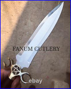 Fanum Handmade D-2 Tool Steel Buffalo Horn Moon Crest Dagger Knife With Sheath