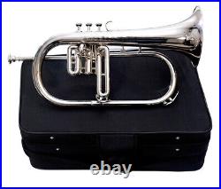 Flugel Horn 3 Valve Nickel Silver Bb Tune Brass Made With Hard Case & Mouthpiece