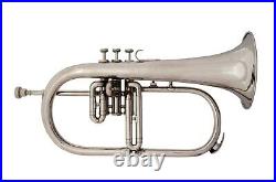 Flugel Horn New Silver Nickel Finish Bb Flugel Horn With Free Case+Mouthpiece