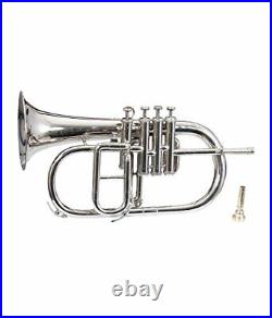 Flugel Horn Nickel Plated Bb Flat 4 Valve With Hard Case Mouthpiece FAST SHIP