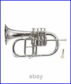 Flugel Horn Nickel Plated Bb Flat 4 Valve With Hard Case Mouthpiece wow