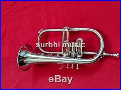 FlugelHorn 3 Valve Flugal Horn Made of Brass in Chrome With Free Case & Mouthpc