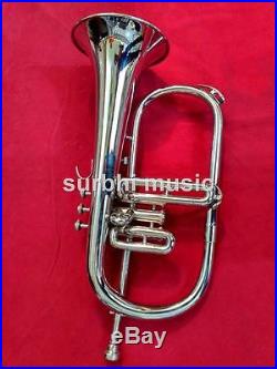 FlugelHorn 3 Valve Flugal Horn Made of Brass in Chrome With Free Case & Mouthpc