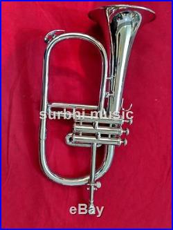 FlugelHorn 3 Valve Flugal Horn in Silver Chrome With Free Case & Mouthpc