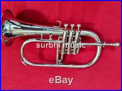 FlugelHorn 3 Valve Flugal Horn in Silver Chrome With Free Case & Mouthpc