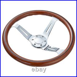 For Universal Silver Spoke 15inch 380mm Wooden Steering Wheel With Black Trim
