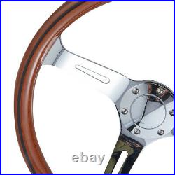 For Universal Silver Spoke 15inch 380mm Wooden Steering Wheel With Black Trim
