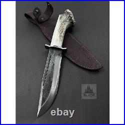 Forged Blade Handmade Carbon Steel Deer Stag Antler Handle Bowie Knife Hunting