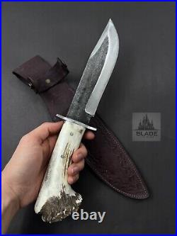 Forged Blade Handmade Carbon Steel Deer Stag Antler Handle Bowie Knife Hunting