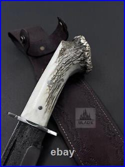 Forged Blade Handmade Carbon Steel Deer Stag Antler Handle Bowie Knife Hunting