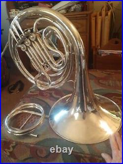 French horn vintage German Kruspe imported silver single F horn with Eb slide