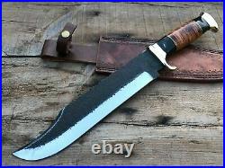 Full Tang custom handmade D2 Tool steel bowie knife with leather sheath