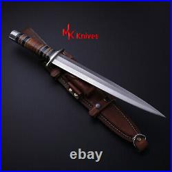 Full tang custom HANDMADE Hand d2 tool Steel Hunting Dagger Knife with leather