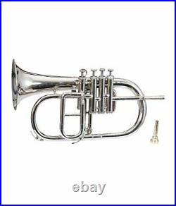 GREAT GIFT NEW SILVER 4 VALVE Bb/F FLUGEL HORN WITH FREE CASE+MOUTHPIECE