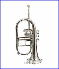 GREAT GIFT NEW SILVER 4 VALVE Bb/F FLUGEL HORN WITH FREE CASE+MOUTHPIECE