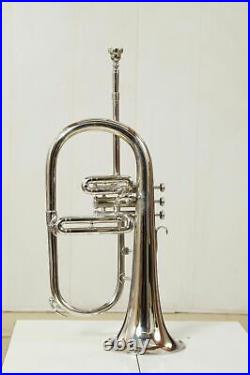 GREAT Sai Musical Flugel Horn 3 Valve Bb Nickel With Hard Case Mouthpiece. Silver