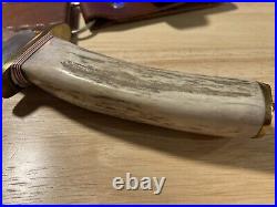 Genuine Deer Horn Handle Set Blade 10 1/2 Knife With 6 Stainless Steel Blade