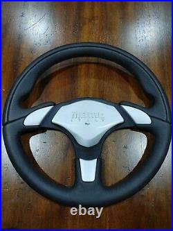Genuine Momo X-Avion black leather 350mm steering wheel with silver horn pad