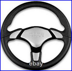Genuine Momo X-Avion black leather 350mm steering wheel with silver horn pad 18C