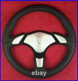 Genuine Momo X-Avion black leather 350mm steering wheel with silver horn pad 18C