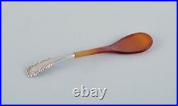 Georg Jensen, Viking, rare salt spoon with amber-colored horn handle
