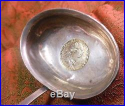 Georgian Horn Handled Silver Toddy Ladle With 1787 Coin Inset Into Bowl
