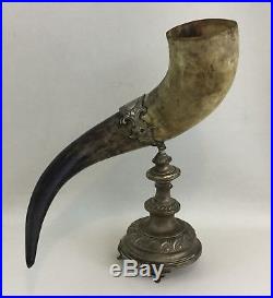 German Drinking Horn Austrian Presentation with Silver Fittings