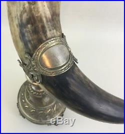 German Drinking Horn Austrian Presentation with Silver Fittings