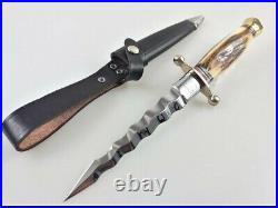German Linder Kris Flame Dagger With Stag Horn Handle & Leather Sheath In Box