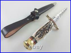 German Linder Kris Flame Dagger With Stag Horn Handle & Leather Sheath In Box