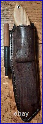 Golden Horn Handmade Stainless Steel Fixed Blade Knife with Leather Sheath