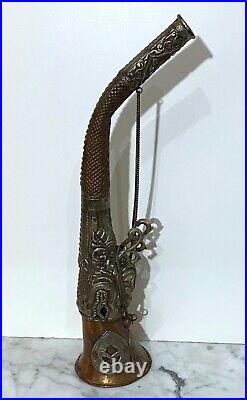 Gorgeous Old Copper And Silver Metal Horn From Tibet With A Dragon Design