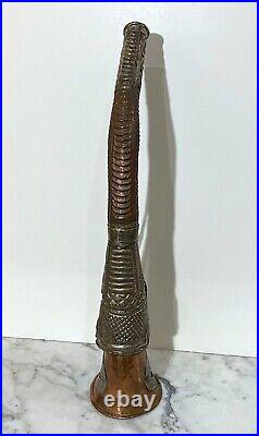 Gorgeous Old Copper And Silver Metal Horn From Tibet With A Dragon Design