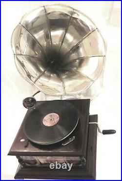 Gramophone Phonograph Silver Plain Horn Tajmahal Sound Box With Needles