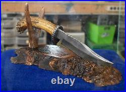 HAND FORGED DAMASCUS HUNTING KNIFES MADE FROM FAUX DEER HORN with sheath & stand