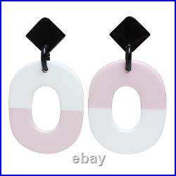 HERMES Isthme Buffalo Horn & Lacquer Wood Earings, Pink & White & Brown