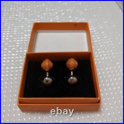 HERMES Leather cufflinks Used With Box cuff links orange silver