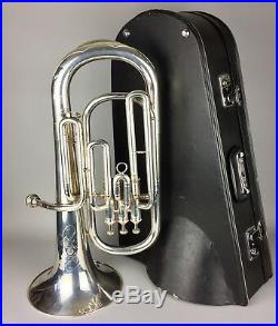 -HSINGHAI- SILVER PLATED BARITONE HORN with MOUTHPIECE & FITTED CARRY CASE BOX