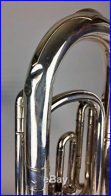 -HSINGHAI- SILVER PLATED BARITONE HORN with MOUTHPIECE & FITTED CARRY CASE BOX