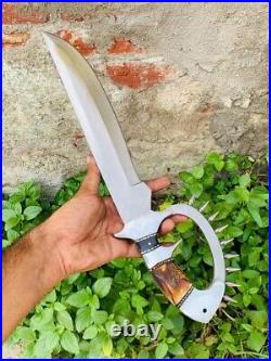HUNTING KNIFE FIXED BLADE USA Handmade With STAG HORN handle. Leather Sheath Bid
