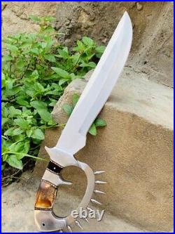 HUNTING KNIFE FIXED BLADE USA Handmade With STAG HORN handle. Leather Sheath Bid