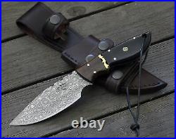 Hand Forged Custom Hunting, Skinning Cowboy Knife with Horn Handle & Sheath